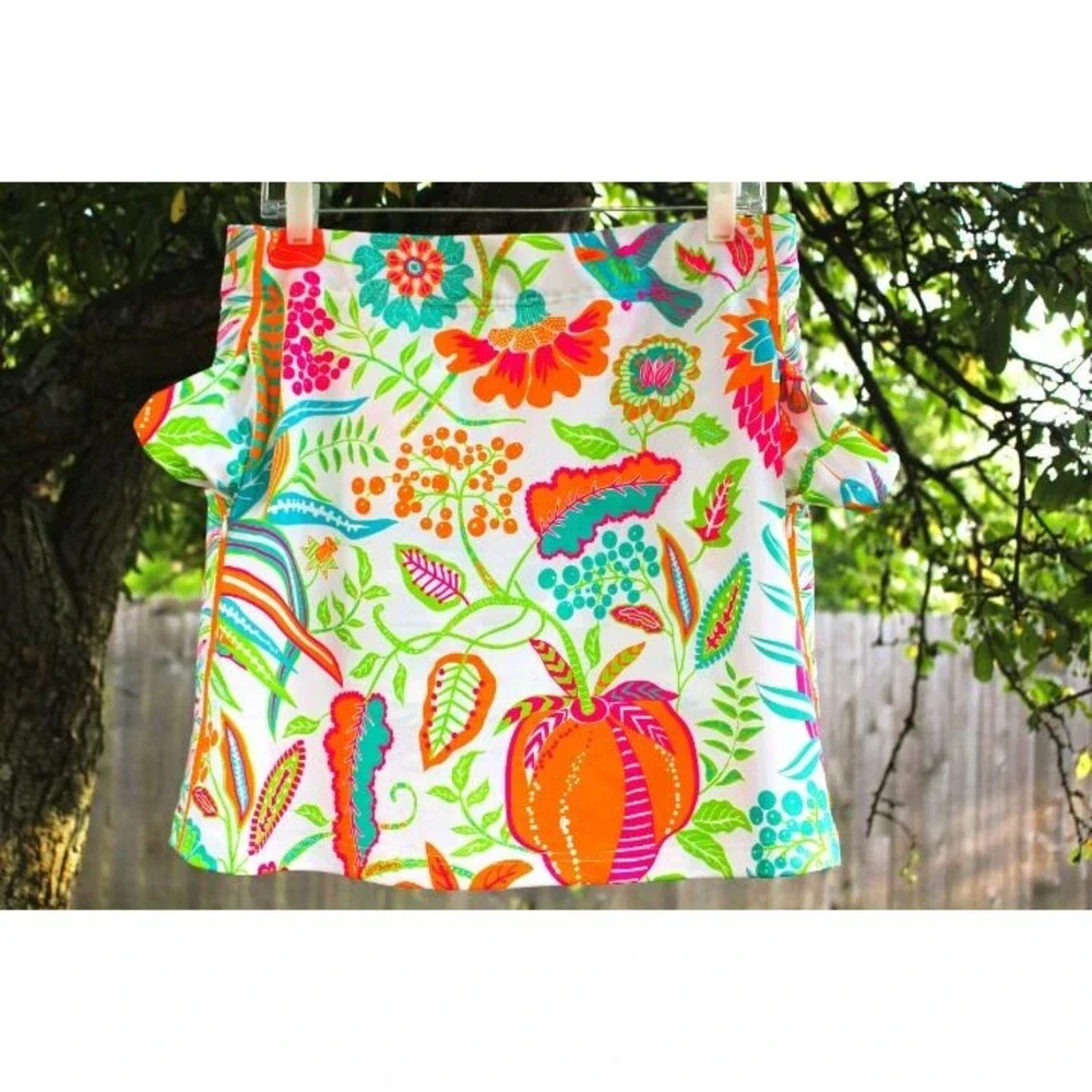 Gretchen Scott Bright Skort Women Size Medium Neon Tropical Design Pull On EUC!